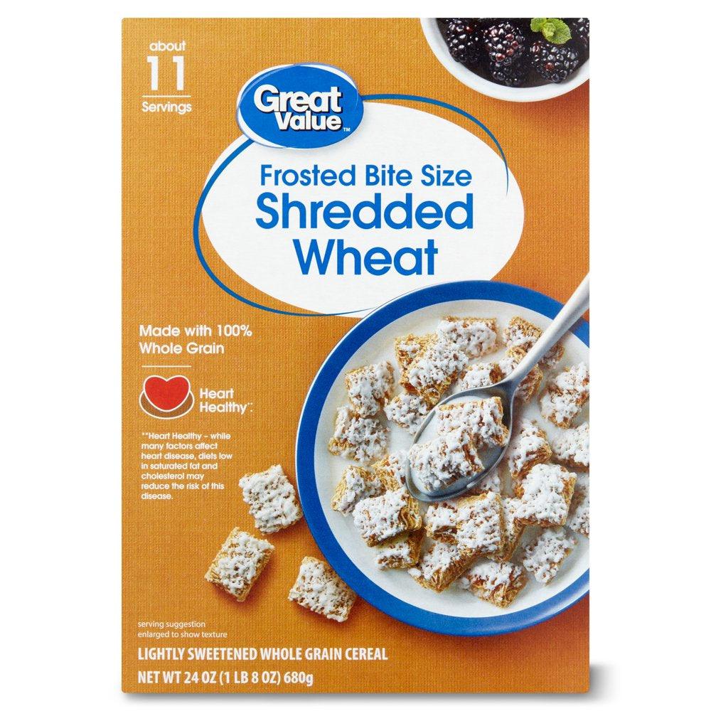 Great Value Frosted Bite Size Shredded Wheat Cereal, 24 Oz