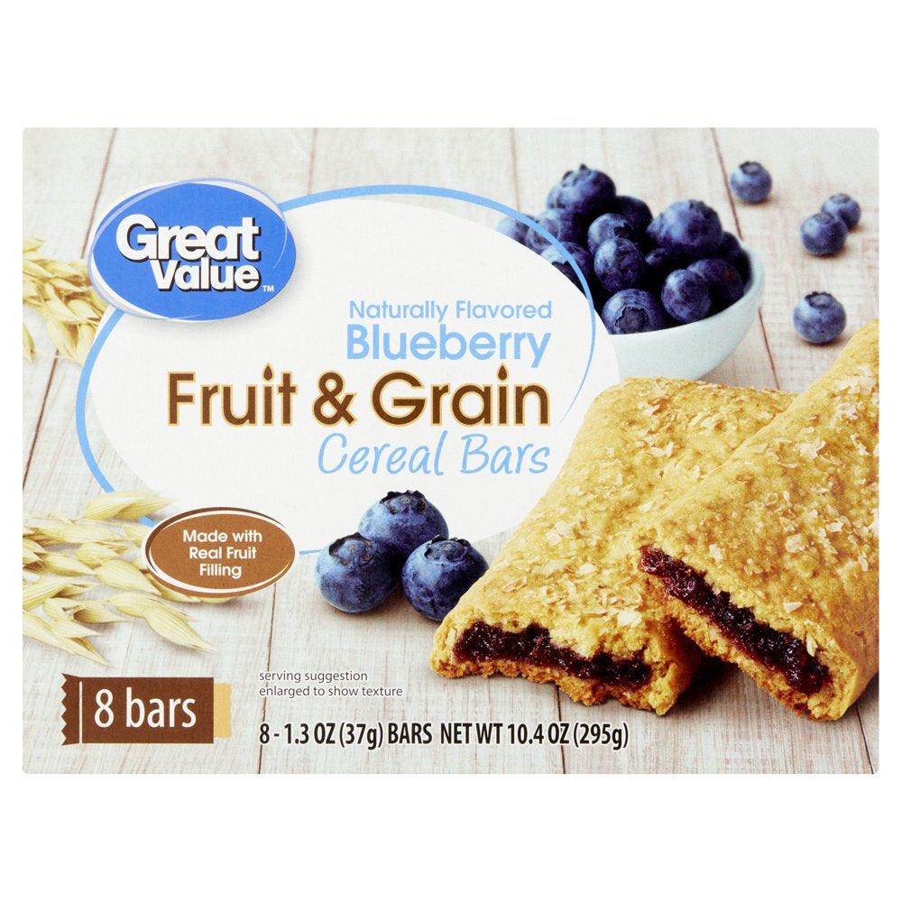 Great Value, Fruit & Grain Cereal Bars, Blueberry, 8 Ct, 1.3 Oz