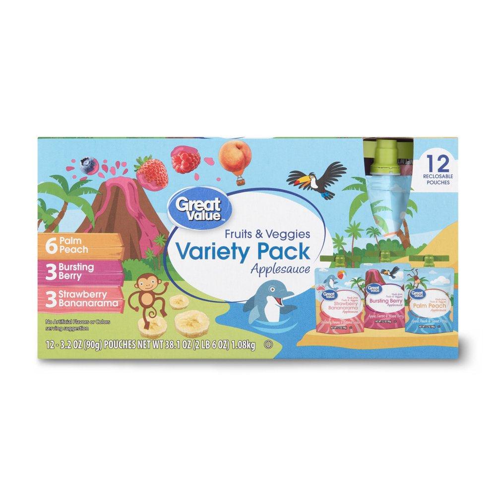 Great Value Fruits and Veggies Variety Pack Applesauce Pouches, 3.2 Oz, 12 Pack