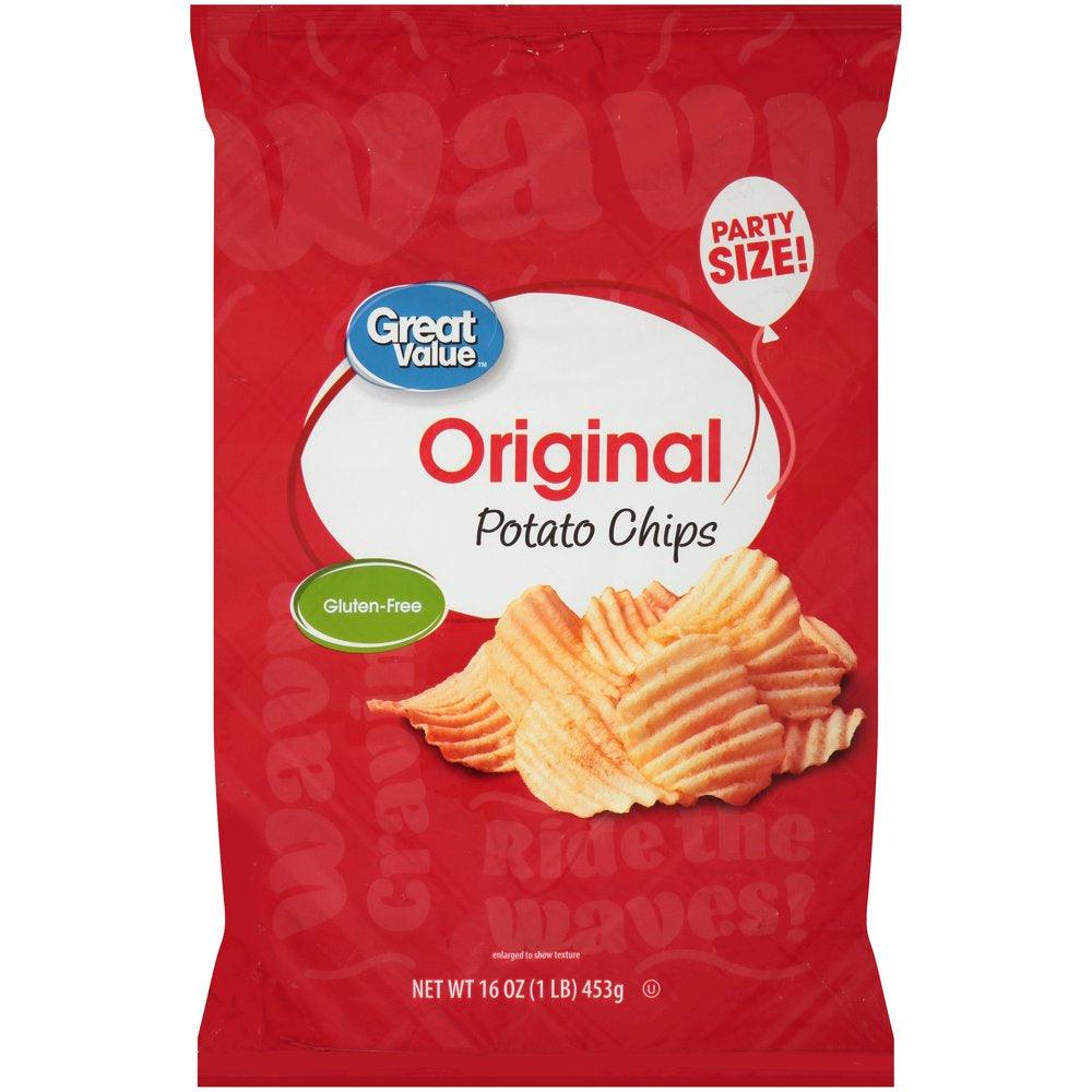 Great Value Gluten-Free Original Potato Chips Party Size, 16 Oz