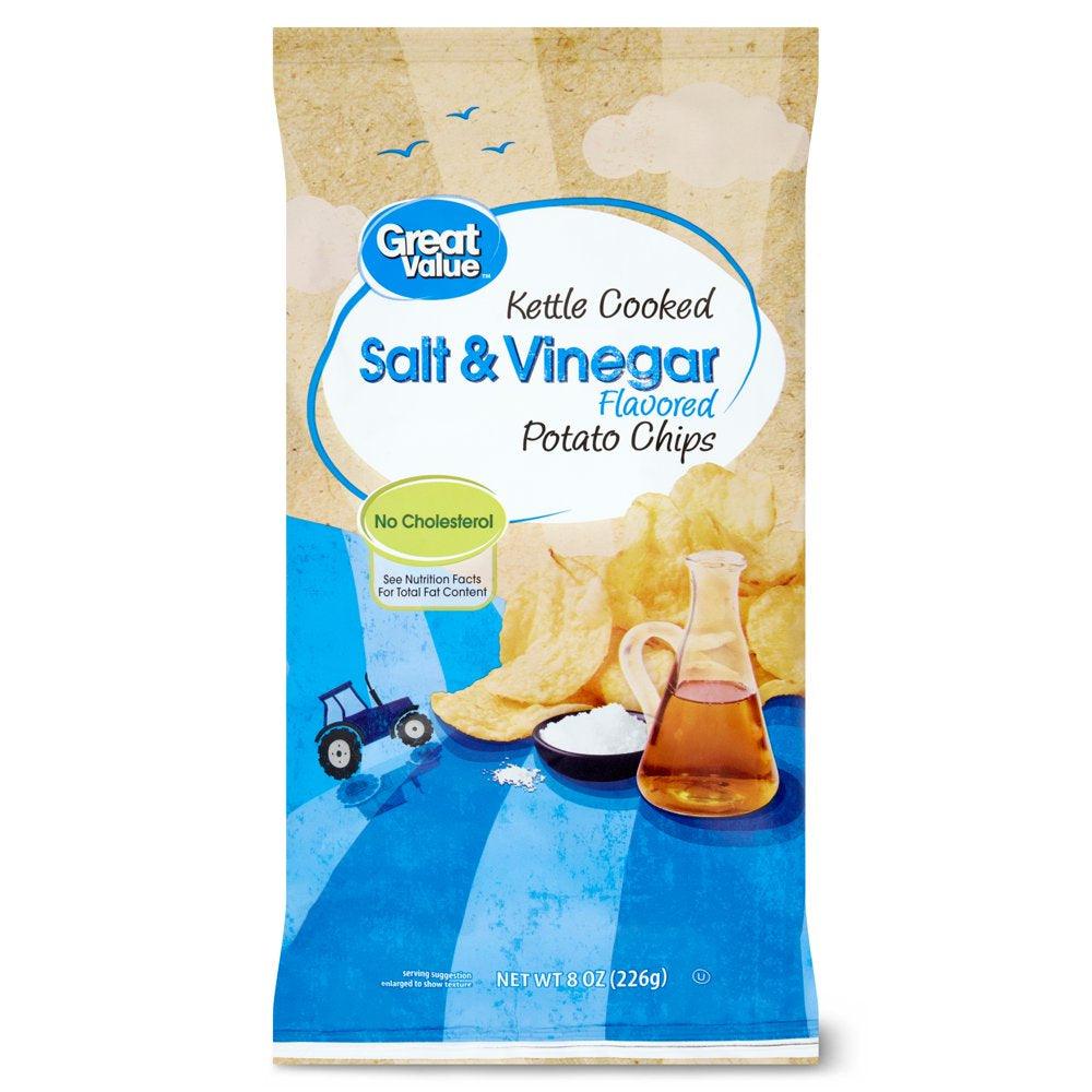 Great Value Kettle Cooked Salt and Vinegar Potato Chips, 8 Oz