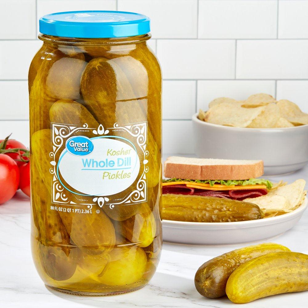 Great Value Kosher Whole Dill Pickles Fresh Pack, 80 Fl Oz