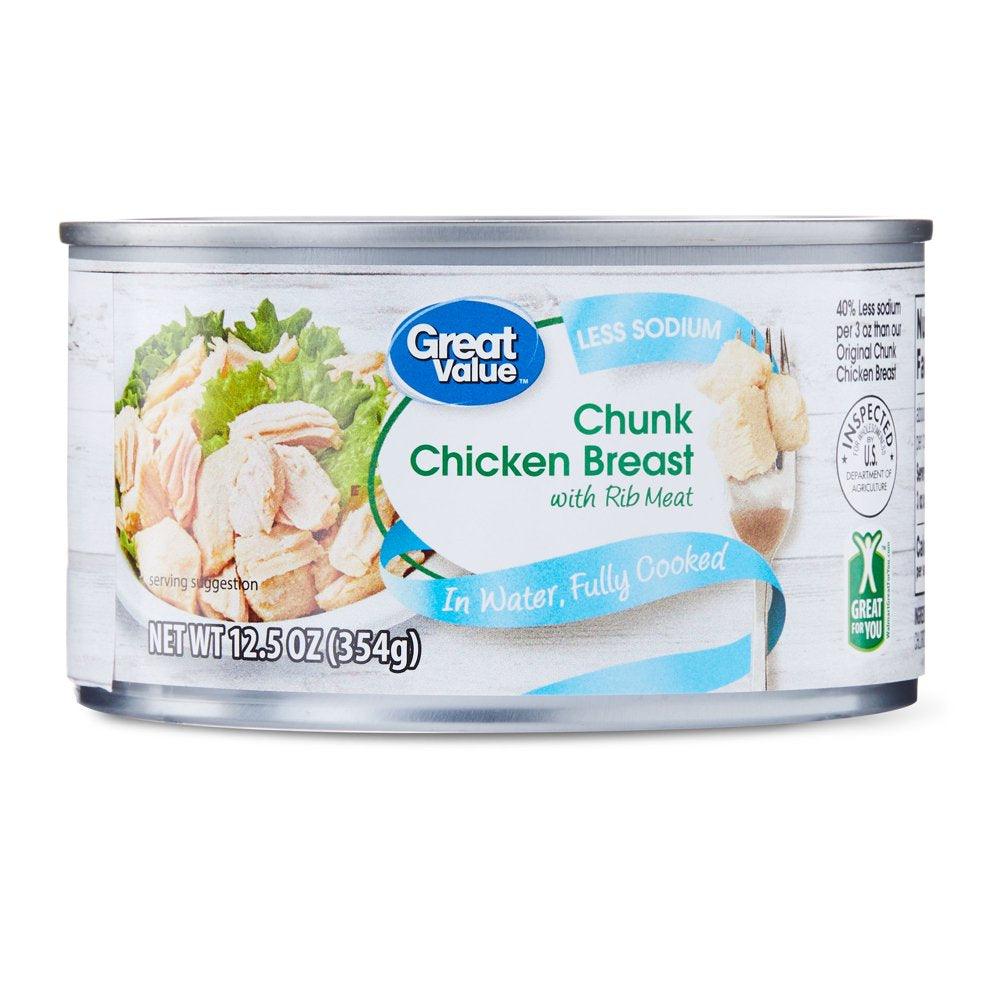 Great Value Less Sodium Chunk Chicken Breast, in Water, 12.5 Oz Can