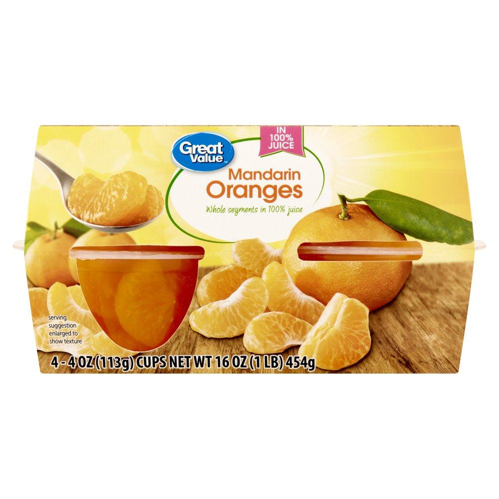 Great Value Mandarin Oranges in 100% Juice, 4 Oz, 4 Ct