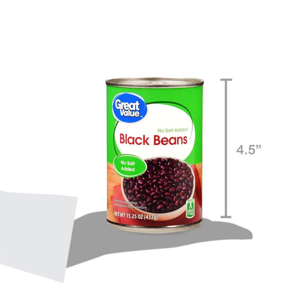 Great Value, No Salt Added, Canned Black Beans, 15 Oz Can