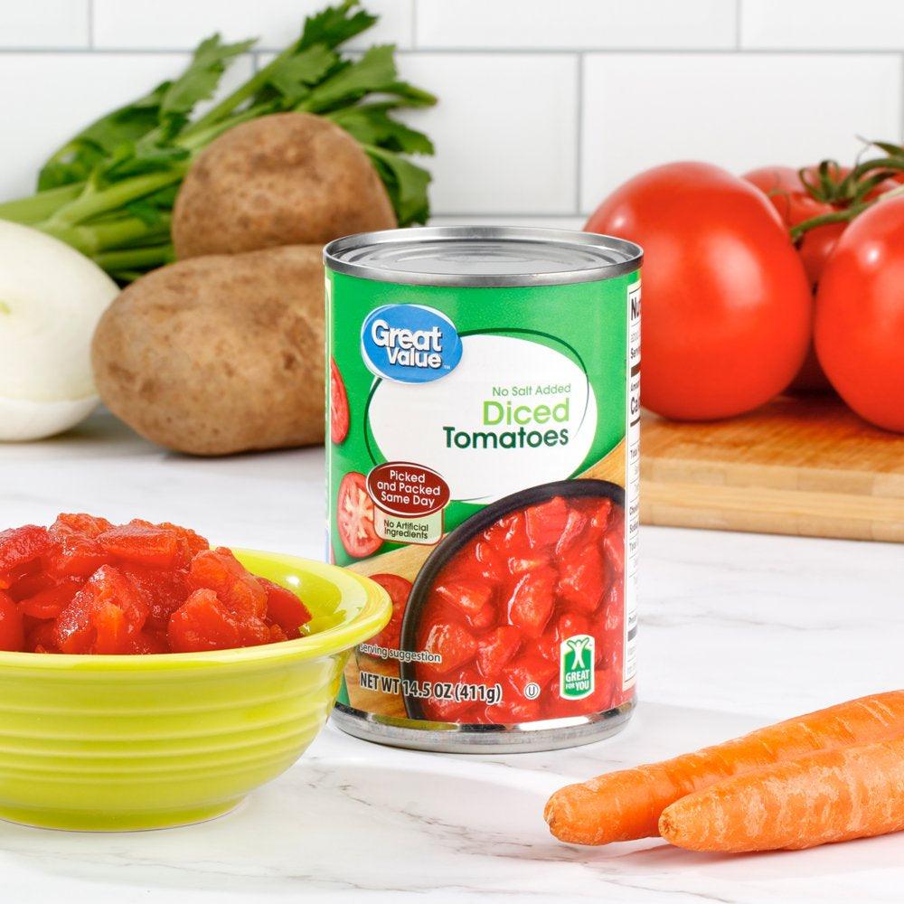 Great Value No Salt Added Diced Tomatoes, 14.5 Oz Can