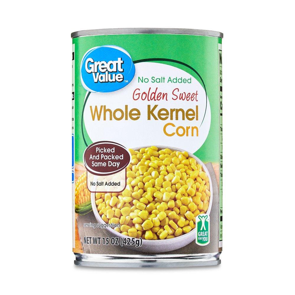 Great Value No Salt Added Golden Sweet Whole Kernel Corn, 15.25 Oz