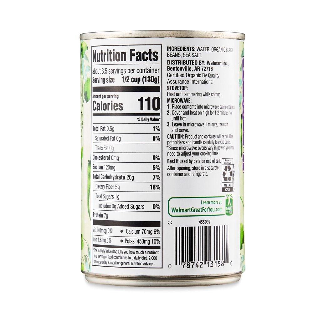 Great Value Organic Black Beans, Canned, 15 Oz