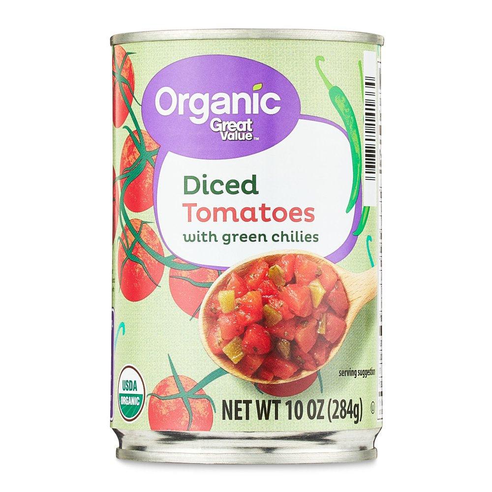 Great Value Organic Diced Tomatoes with Green Chilies, 10 Oz