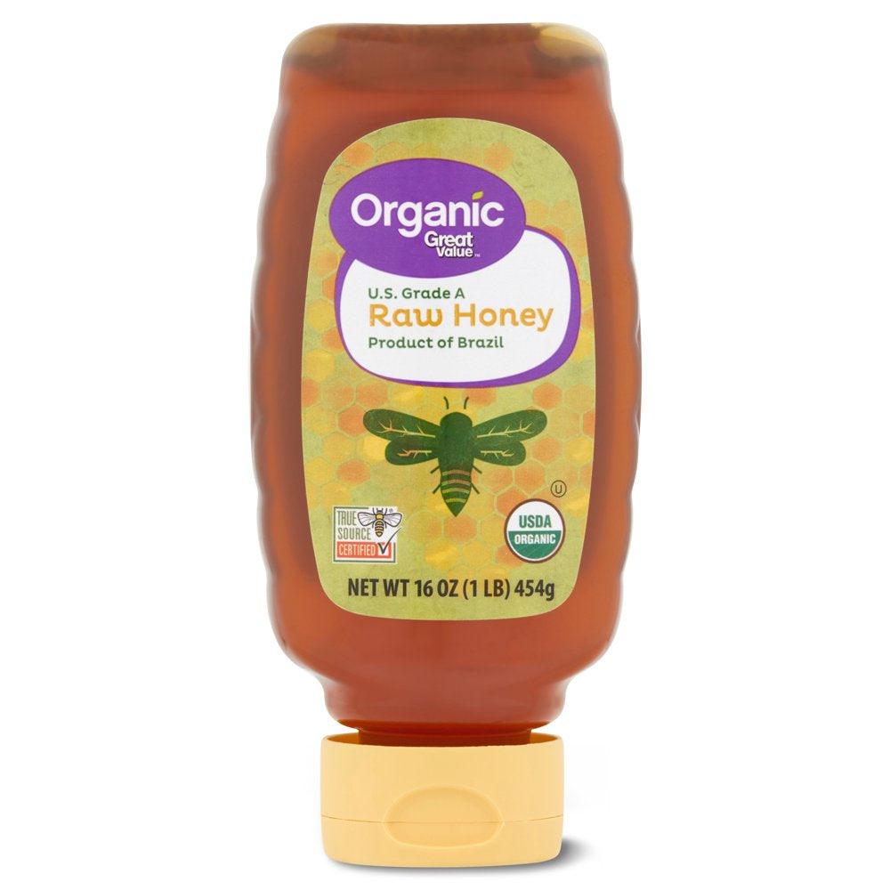 Great Value Organic Strained Raw Honey, 16 Oz Inverted Plastic Bottle