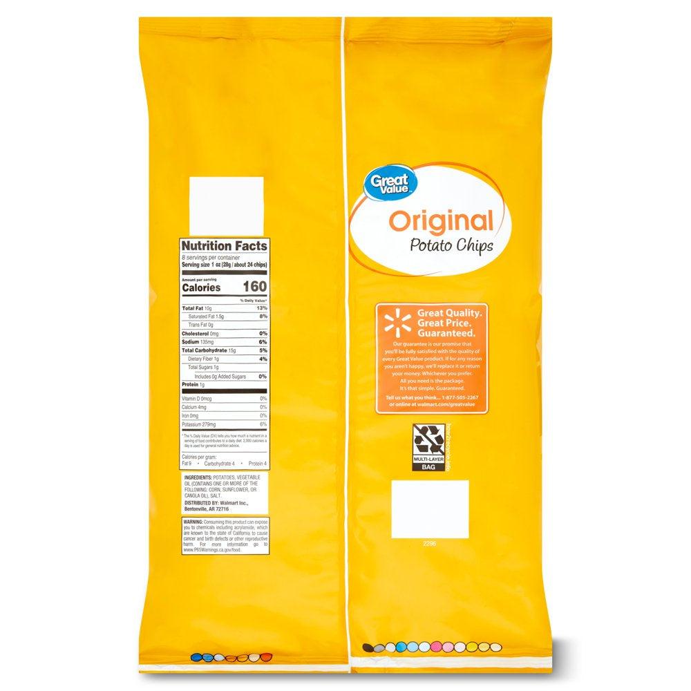 Great Value Original Flavor Potato Chips, 8 Oz