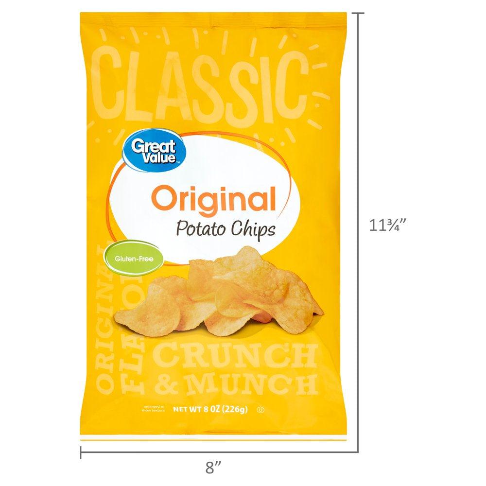 Great Value Original Flavor Potato Chips, 8 Oz