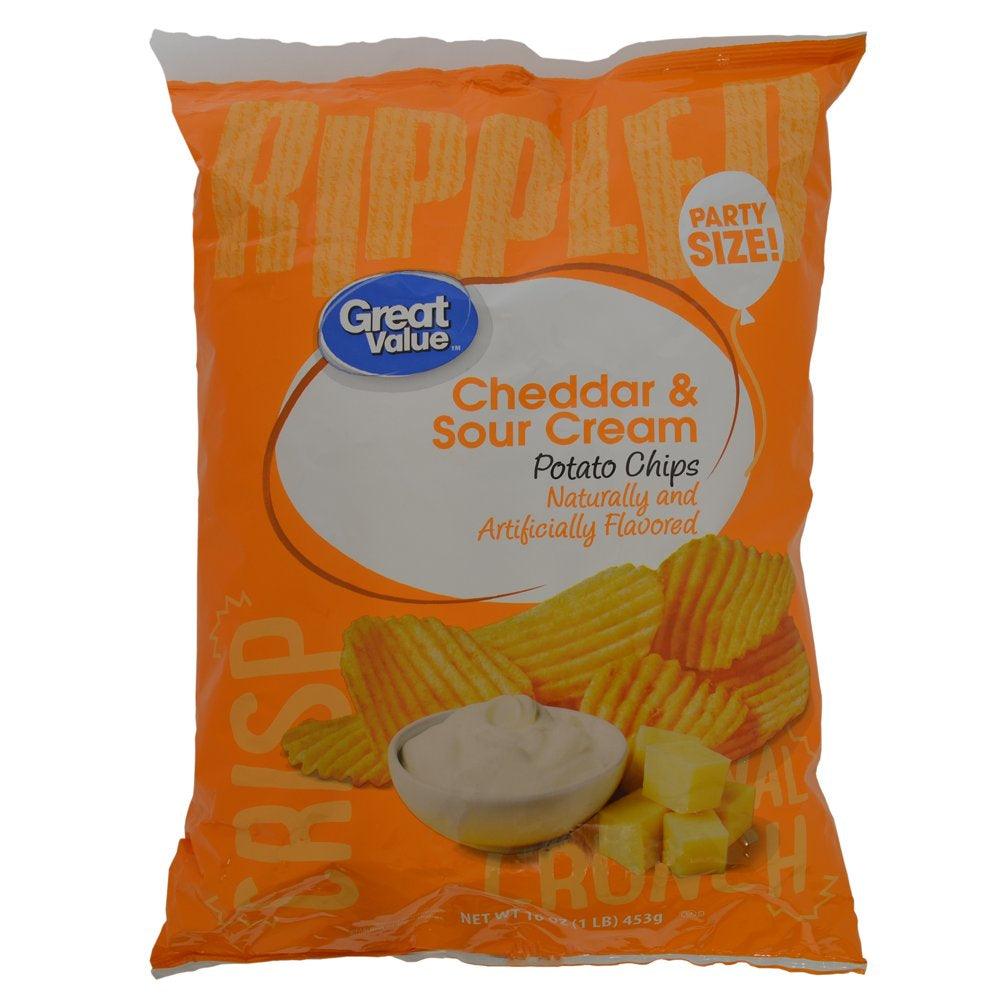 Great Value Party Size Cheddar & Sour Cream Potato Chips, 16 Oz