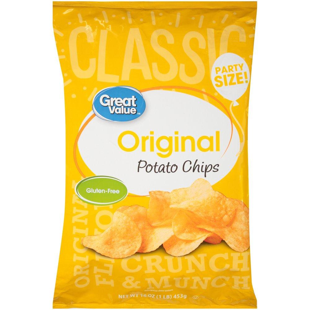 Great Value Party Size Original Potato Chips, 16 Oz