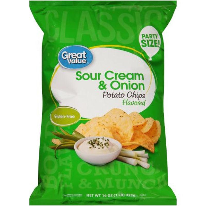 Great Value Party Size Sour Cream & Onion Potato Chips, 16 Oz