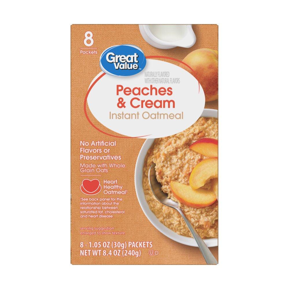 Great Value Peaches & Cream Instant Oatmeal, 1.05 Oz, 8 Packets