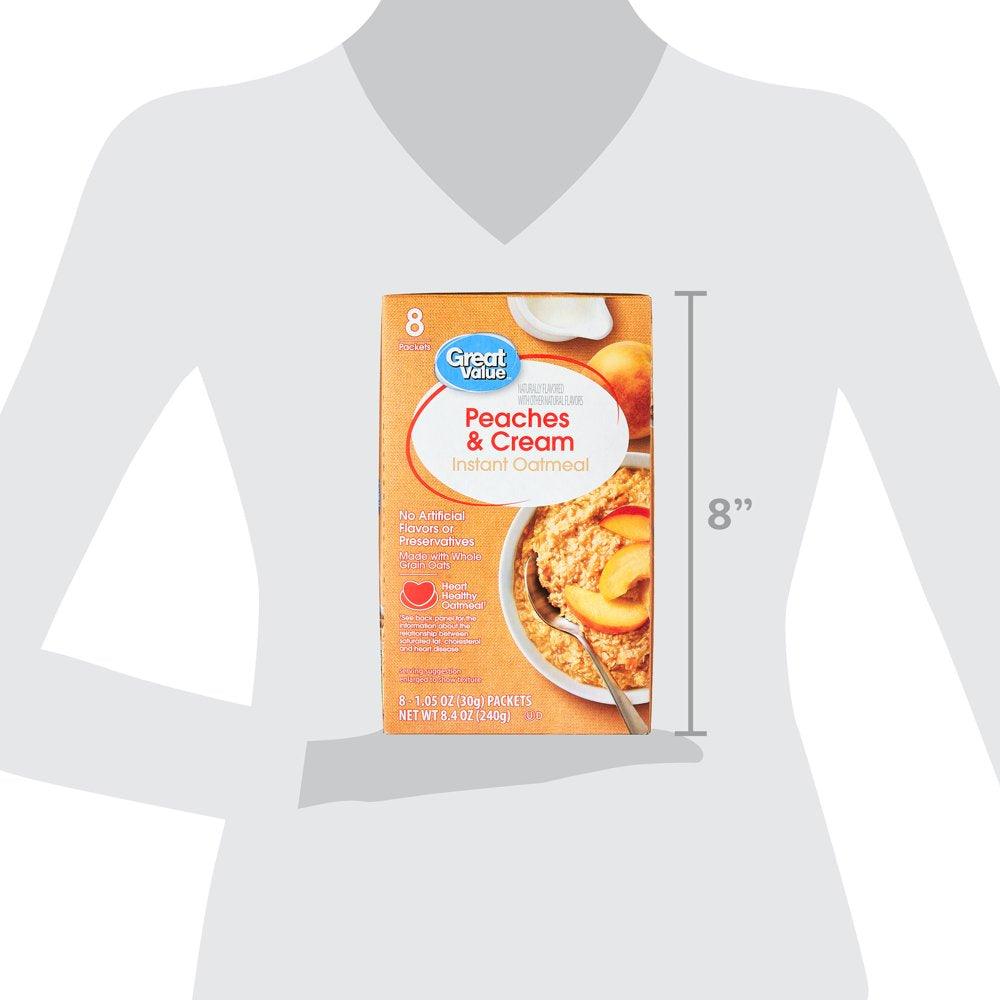 Great Value Peaches & Cream Instant Oatmeal, 1.05 Oz, 8 Packets