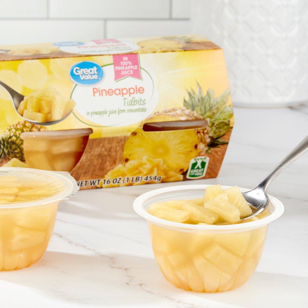 Great Value Pineapple Tidbits in 100% Pineapple Juice, 4 Oz, 4 Ct