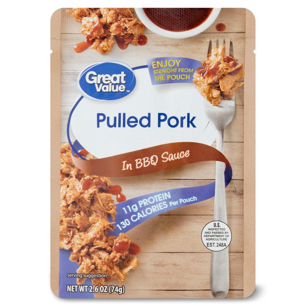 Great Value Pulled Pork, in BBQ Sauce, 2.6 Oz Pouch