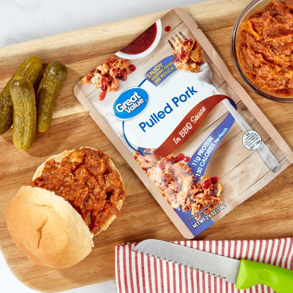 Great Value Pulled Pork, in BBQ Sauce, 2.6 Oz Pouch