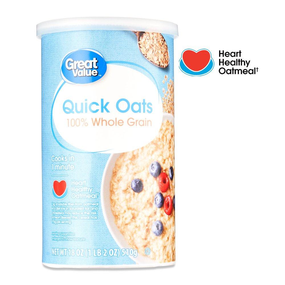 Great Value Quick Oats, 18 Oz Canister