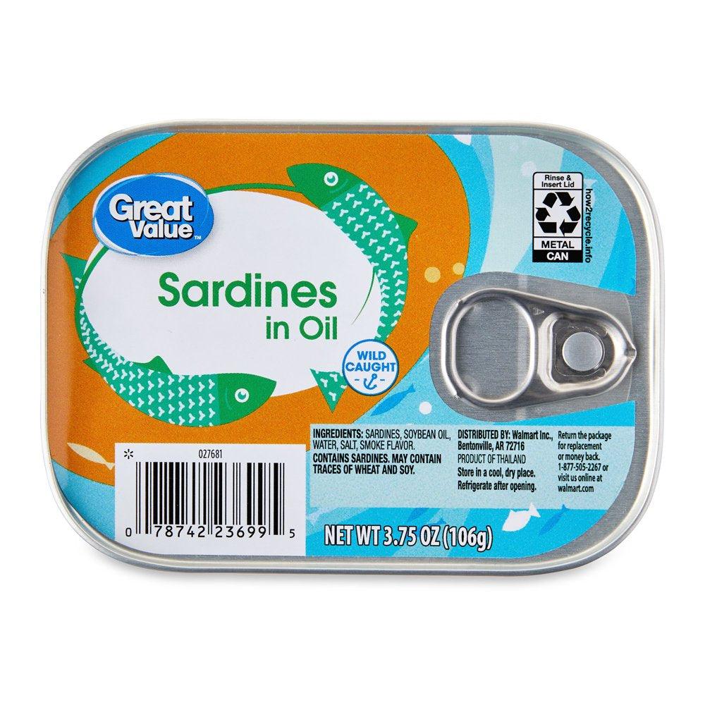 Great Value Sardines in Oil, 3.75 Oz