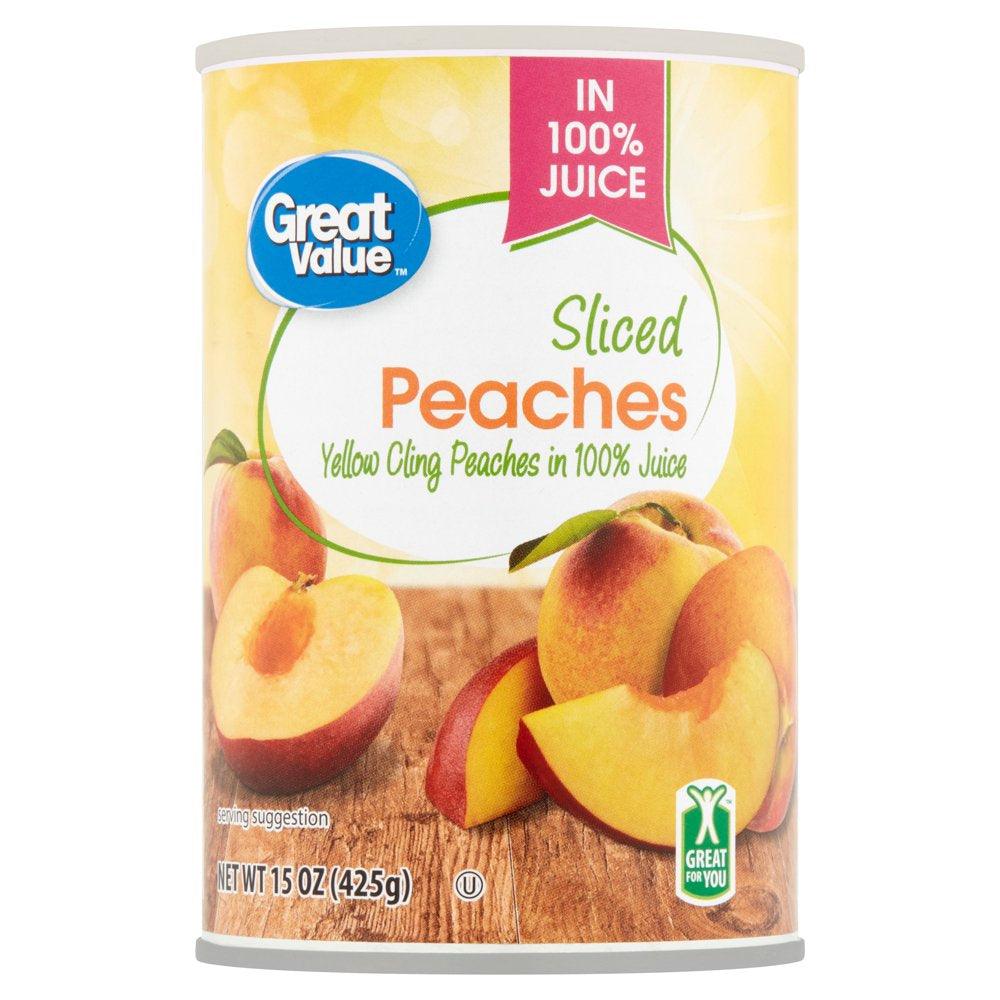 Great Value Sliced Peaches in 100% Juice, 15 Oz