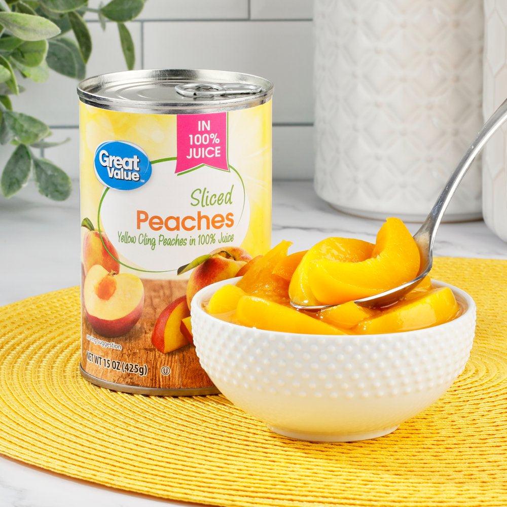 Great Value Sliced Peaches in 100% Juice, 15 Oz