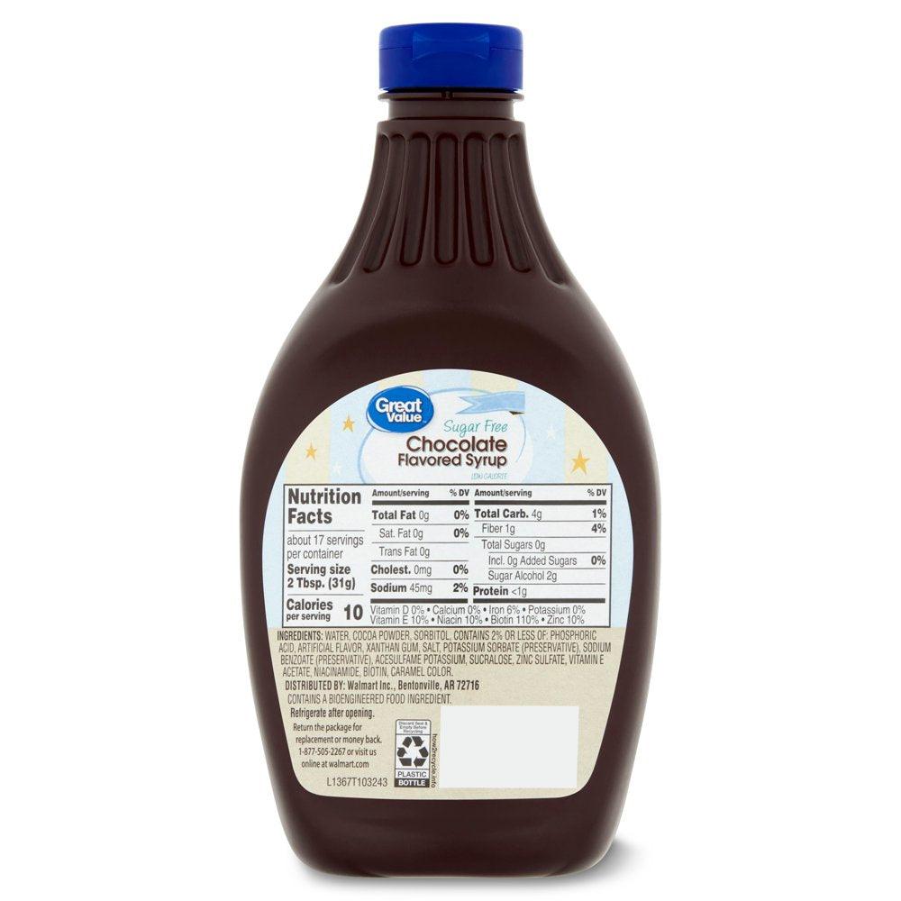 Great Value Sugar Free Chocolate Flavored Syrup, 18.5 Oz