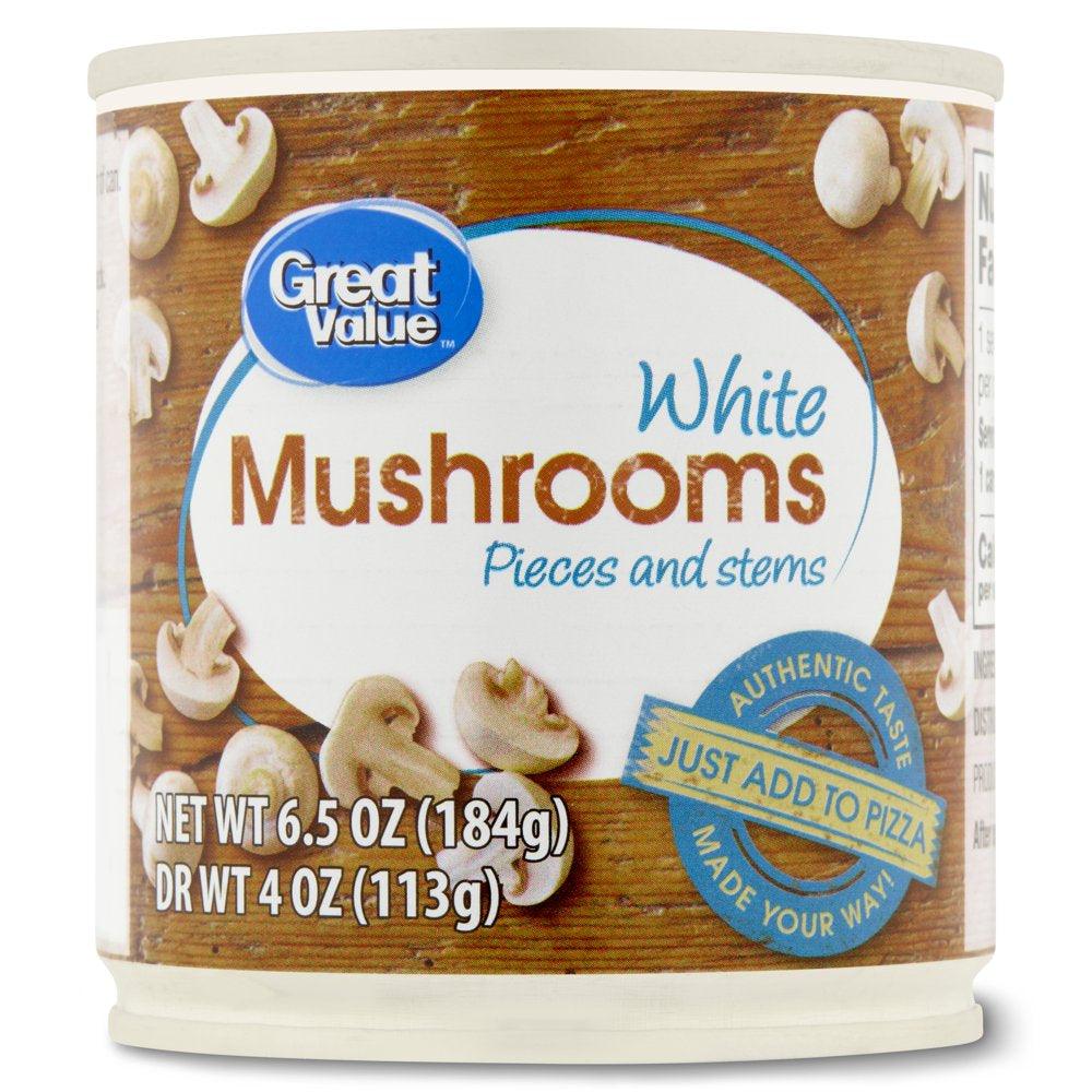 Great Value White Mushrooms Pieces and Stems, 6.5 Oz