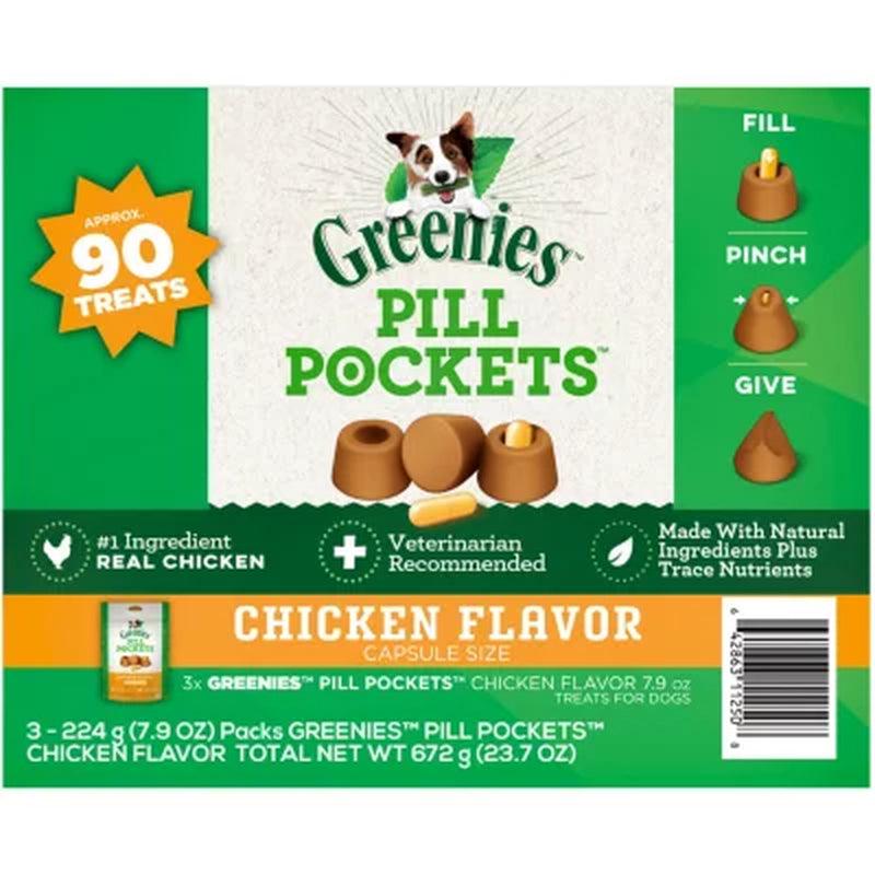 Greenies Pill Pockets Capsule-Size Natural Dog Treats, Chicken Flavor (3 - 7.9 Oz. Pouches)