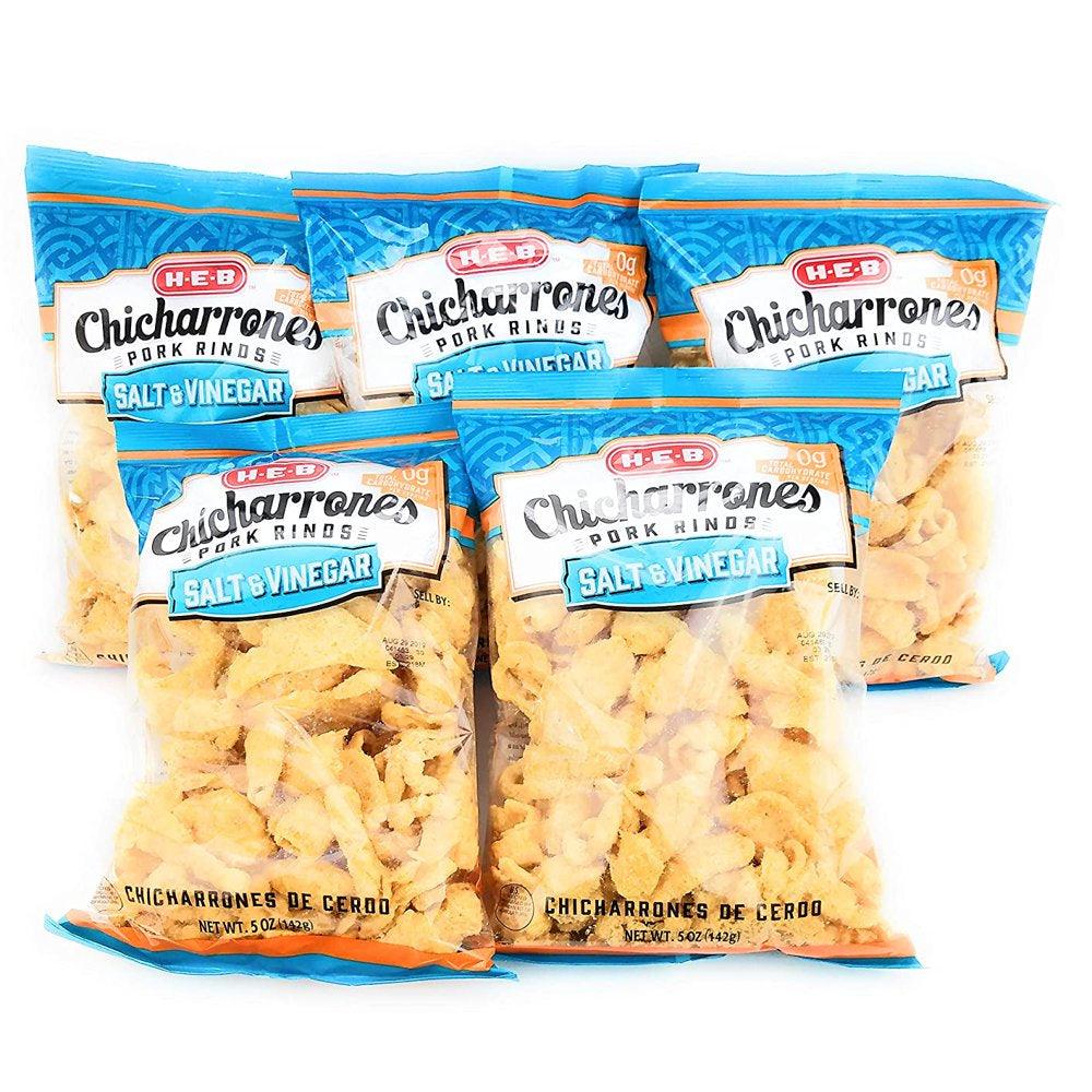 HEB Chicharrones Pork Rinds SALT & VINEGAR Flavor Keto Snacks, Low Carb, High Protein, Gluten Free - 5 Bags