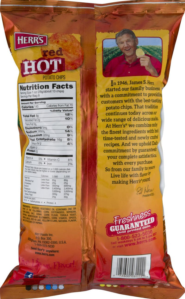 Herr'S Red Hot Potato Chips, 3-Pack 8 Oz. Bags