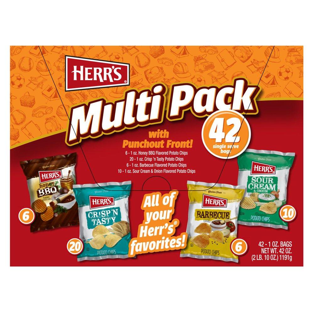 HERRS Pack & Snack Multi Pack with Punchout Front, Potato Chips, 42 Pk, 0.5 Oz