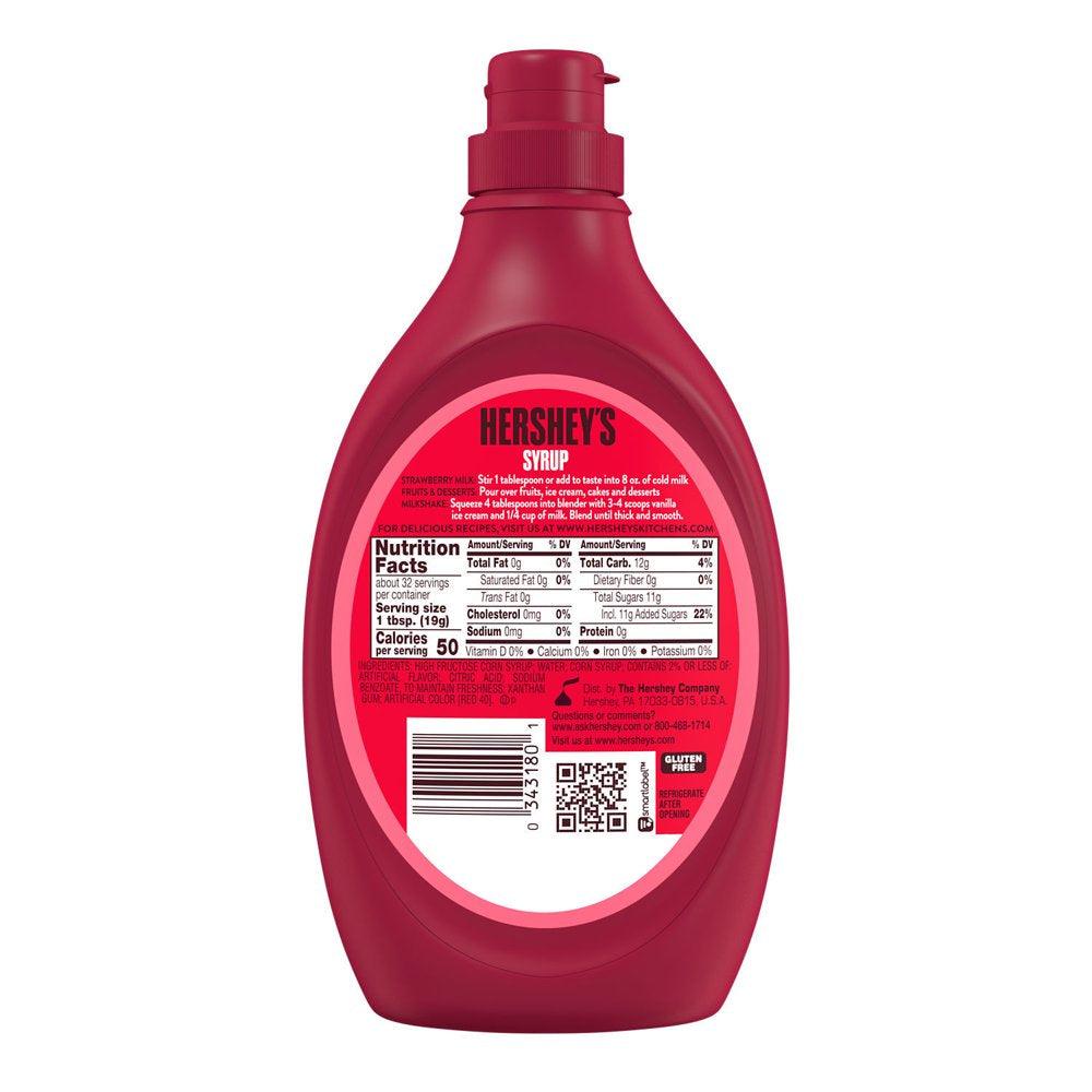 HERSHEY'S Strawberry Flavored Syrup Fat and Gluten Free, 22 Oz Bottle