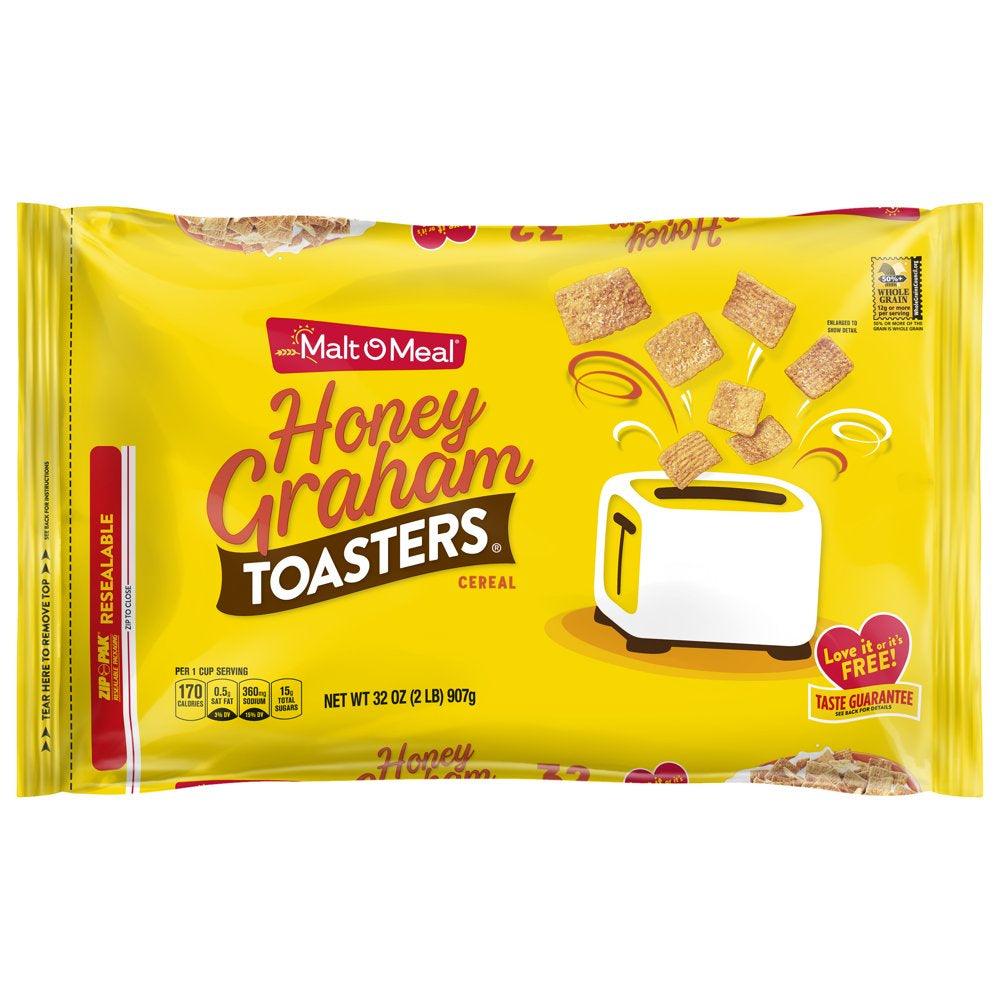 Honey Graham Toasters Breakfast Cereal, Honey Graham Cereal Squares, 32 Oz Resealable Cereal Bag