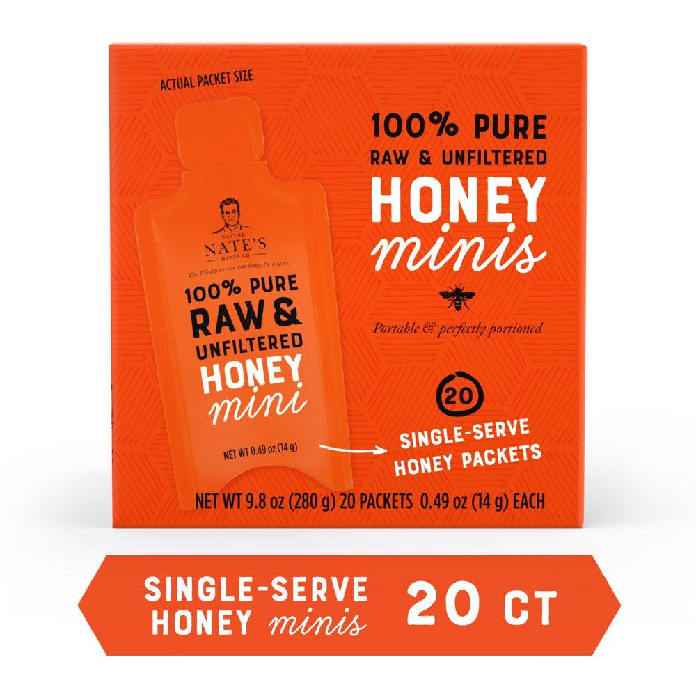 Honey Minis: 100% Pure Raw and Unfiltered Honey - 20 Single Serve Packets