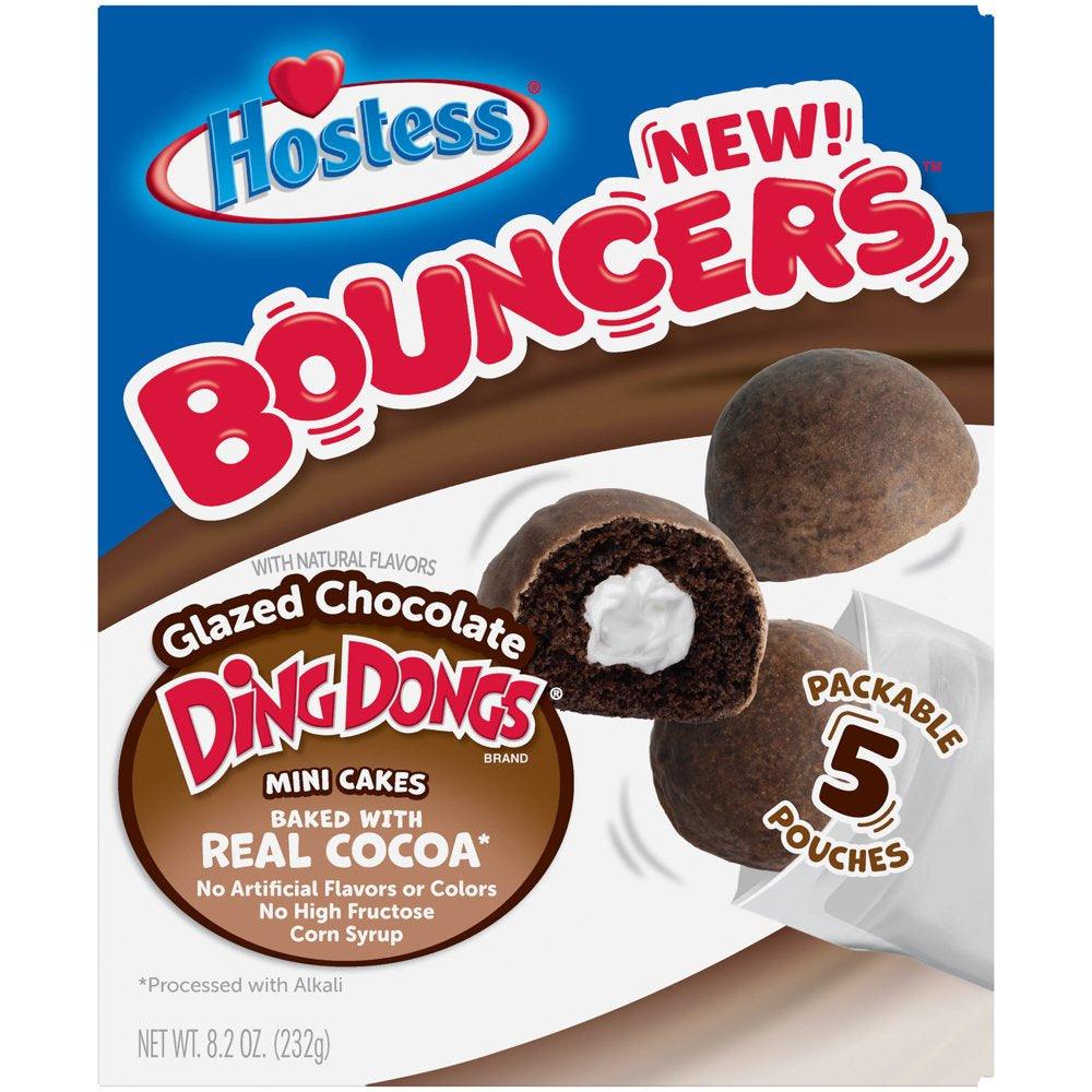 HOSTESS BOUNCERS Glazed Chocolate DING DONGS, Packable Pouches, Perfect for Lunchboxes – 5 Pouches , 8.2 Oz