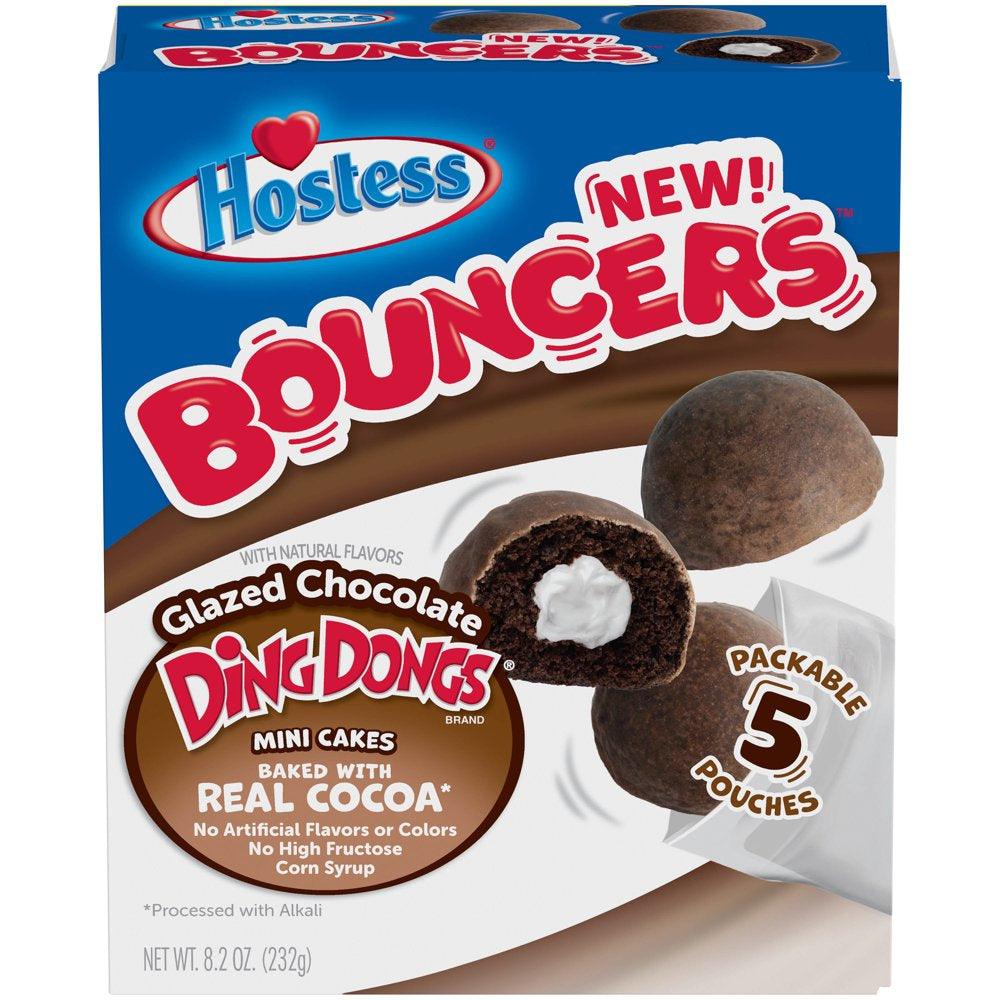 HOSTESS BOUNCERS Glazed Chocolate DING DONGS, Packable Pouches, Perfect for Lunchboxes – 5 Pouches , 8.2 Oz