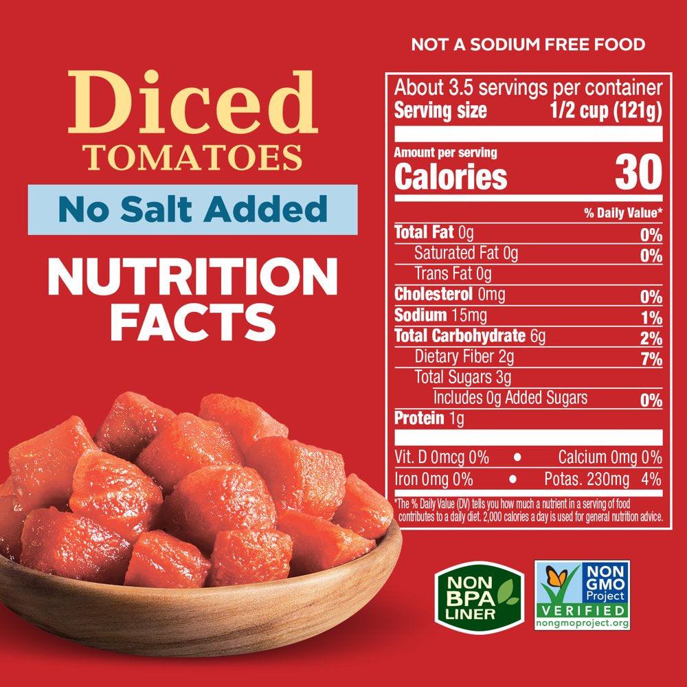 Hunts Diced Tomatoes No Salt Added, 14.5 Oz