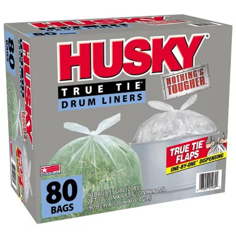 Husky 55-Gallon Clear Flap Tie Drum Liner Trash Bags (80 Ct.)