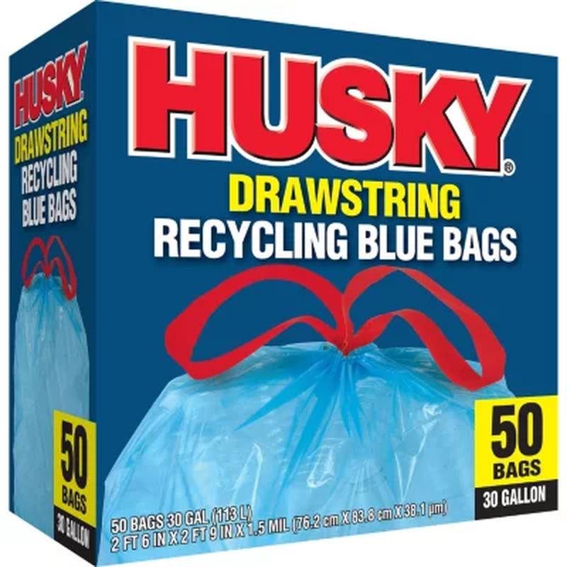 Husky Drawsting Blue Recycling Bags (30 Gal., 50 Ct.)