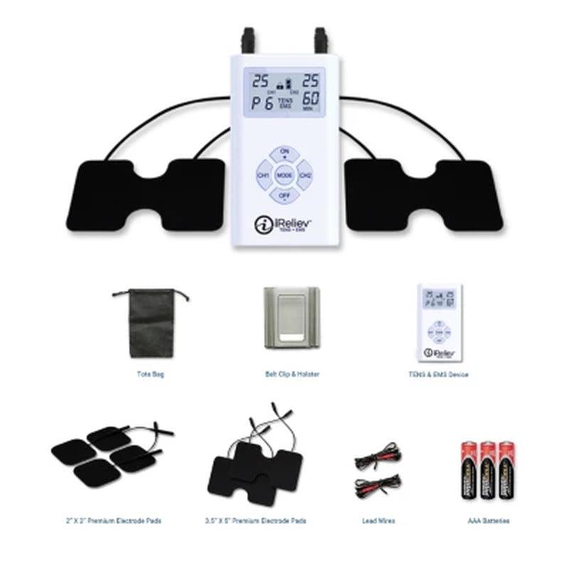 Ireliev Dual Channel TENS + EMS System with Electrode Pads (2 Sizes)