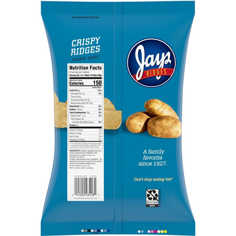 Jays Potato Chips, Crispy Ridges, 10 Oz Bag