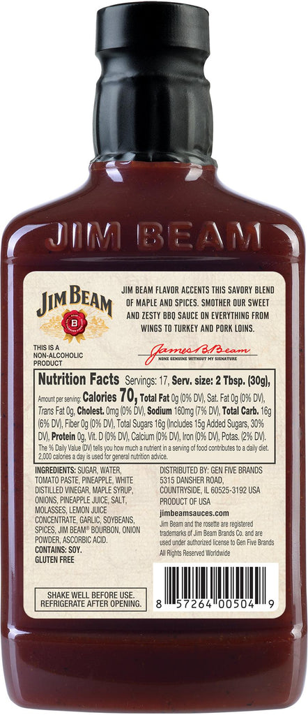 Jim Beam Maple Bourbon Barbecue Sauce, BBQ Grilling Sauce, 18 Oz