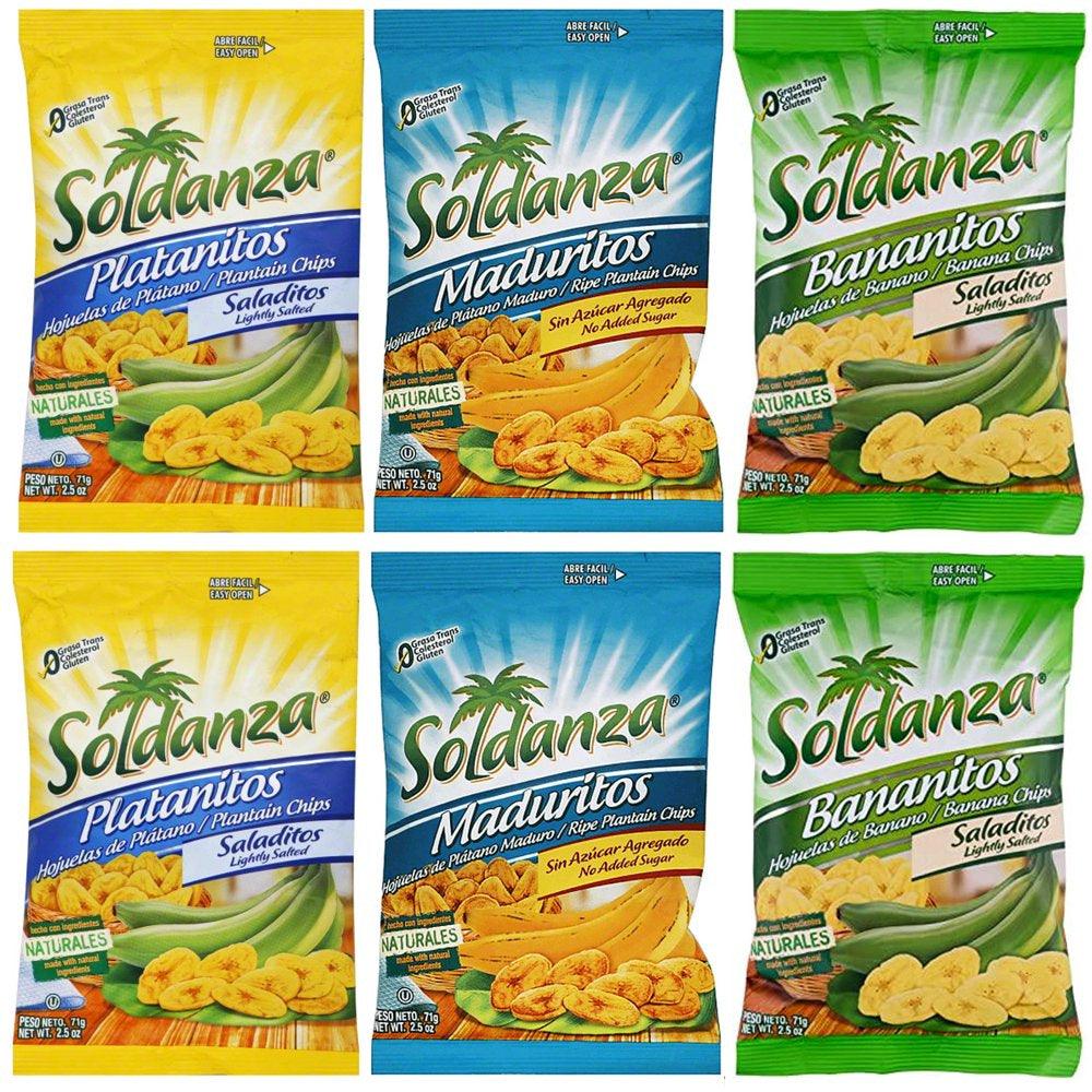 Journey of Snacks "Seri'S Choice International Snack" Soldanza Plantain Chips Variety Pack 2.5Oz (Pack of 6) | 2 Lightly Salted, 2 Ripe, 2 Banana