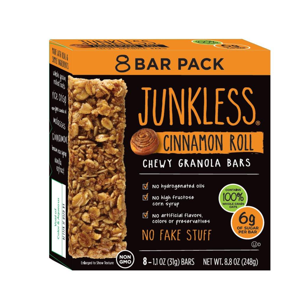 JUNKLESS Non-Gmo Delicious Chewy Cinnamon Roll Granola Bars, 8 Ct, 1.1 Oz