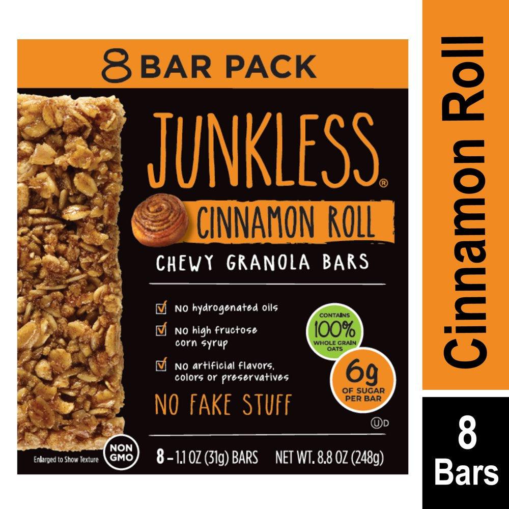 JUNKLESS Non-Gmo Delicious Chewy Cinnamon Roll Granola Bars, 8 Ct, 1.1 Oz