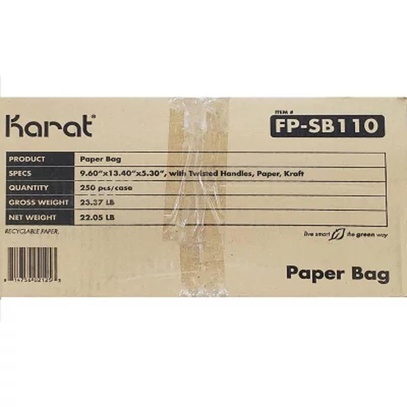 Karat Kraft Paper Bags with Twisted Handles, Medium (250 Ct.)