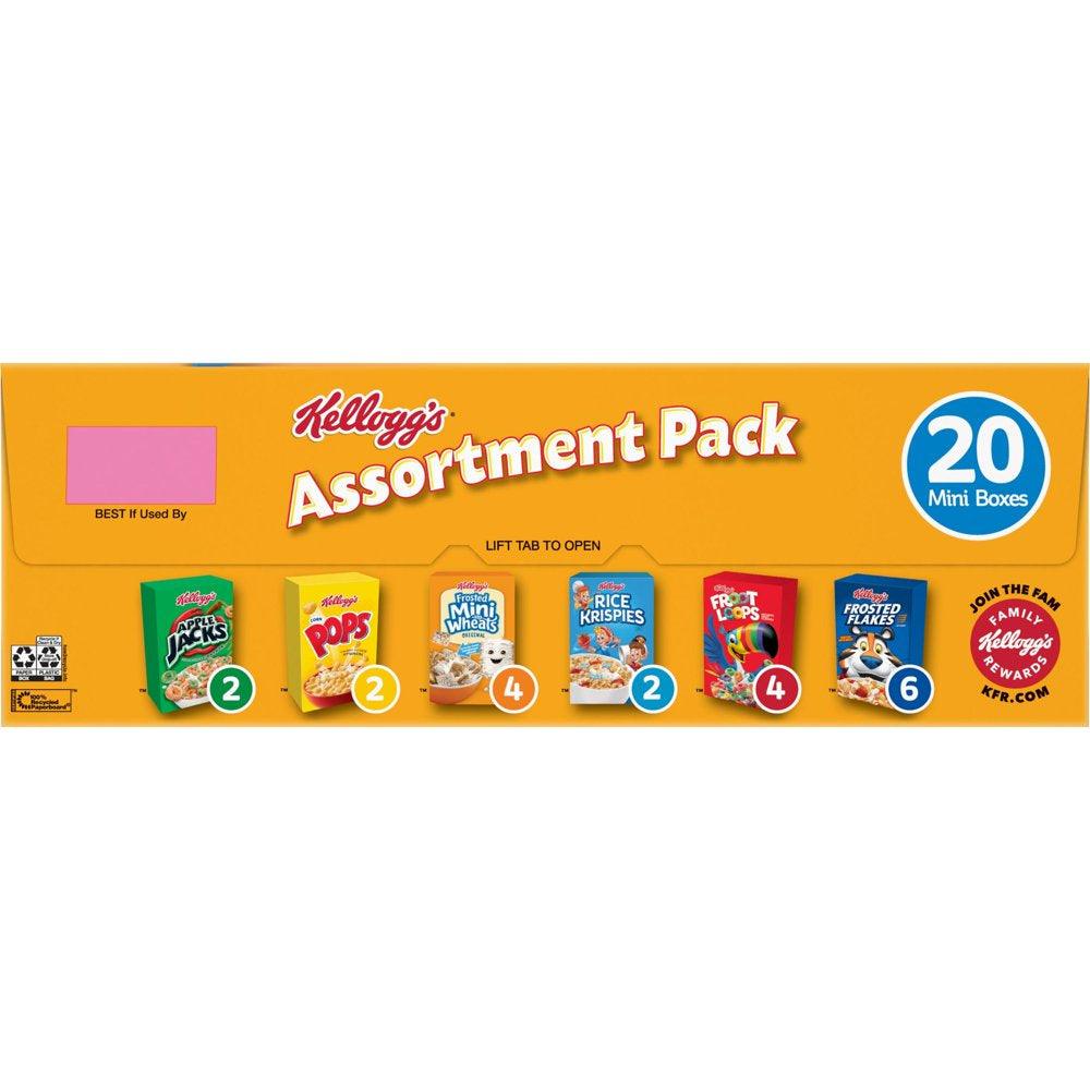 Kellogg'S Assortment Pack Variety Pack Cold Breakfast Cereal, 21.8 Oz, 20 Count